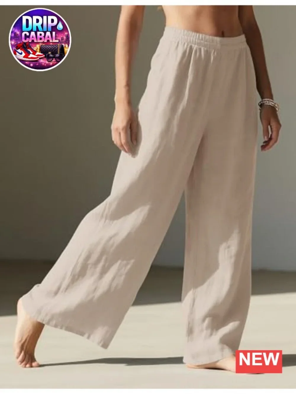 Linen Wide Leg Pants Women Cotton Elastic Waist Palazzo Travel Beach Summer